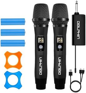 Dolphin MCX21 Wireless Microphone System with 2X Mics, UHF, USB-C Rechargeable, Noise Cancellation, DSP, Long Range, Anti-Interference for Karaoke, Weddings, Parties, and Events