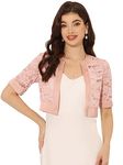 Allegra K Bolero Shrug for Women Halloween Costume Satin Panel Short Sleeve Lace Cardigan Pink M