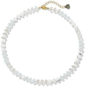 Joya Love White Gemstone Beaded Necklaces For Women Trendy Rainbow Natural Stone Boho Transparent Crystal Glass Handmade Stainless Steel Waterproof Strand Necklaces Jewelry For Women Gift, 18.5 inch