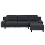 ES ESPINHO ESPN0079 Solid Sal Wood Fabric Upholstered 3 Seater Right Hand Side Facing Button Tufted Chesterfield Modular, Sectional, Corner L Shape Sofa Set for Living Room, Dark Grey Color