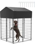 Large Outdoor Dog Kennel Crate: Heavy Duty Pet House Cages, Wire Outside Walk In Chicken Run Cage Coop with UV-Resistant Waterproof Canopy Roof Cover and Stakes (127x120x165cm)(Not for little cat)