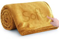 MOONLIGHT20015 Fleece Blanket Throws for Sofas - 400 GSM Mustard Blankets Sofa Bed Throw Breathable, Cuddly, Fluffy & Warm (Mustard, Queen (200 x 240 CM))