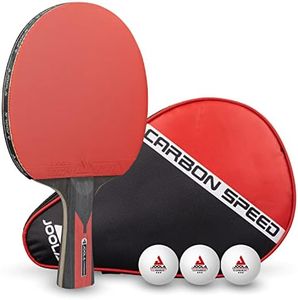 JOOLA Table Tennis Bat Carbon Speed | 1 Racket + 3 Ping Pong Balls + Case, Black/red, 5 Pieces