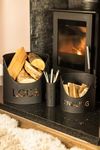 Marco Paul Log, Kindling and Matchstick Holder Set Fireside Accessories for Home Fireplace Management Black Metal Bucket Set Indoor Fire Equipment Wooden Log Bucket