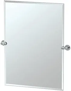 Gatco 4689S Channel Frameless 31.5" Rectangle Mirror, Chrome/Wall Mount Frameless Beveled Tilting Rectangle Bathroom Vanity Mirror with Chrome Brackets