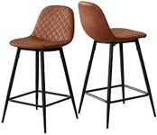 OFCASA Bar Stools Set of 2 Brown Faux Leather Breakfast Kitchen Bar Stools with Diamond Backrest Island Count Chairs for Kitchen Island Bar 65cm Height