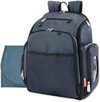 Fisher-Price Large Multi-Pocket Multifunction Kaden Baby Essentials Travel Diaper Bag Backpack for Infant Boys & Girls with Insulated Bottle Pocket, Changing Pad, Wipes Dispenser in Unisex Navy Blue