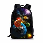 Binienty Large Capacity Kids Fashion School Backpack, Solar System Galaxy Cosmos Planets Print Durable Zip Daypack