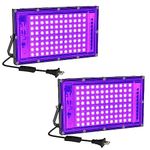 100W LED Black Light 2 Pack, ELWOKS Black Lights for Glow Party, Ultra Thin Black Lights Flood Lights with On/Off Switch, Glow in The Dark, for Party, Halloween, Body Painting