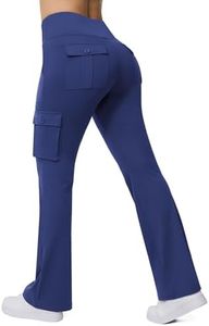 Yoga Flare Leggings for Women High Waisted Yoga Casual Pants Workout Leggings Cargo with 6 Pockets Bootcut Pants,Royal Blue 2XL