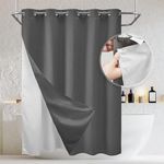 River Dream Graphic Gray Waffle Weave Shower Curtain with Snap in Liner,No Hooks Needed,Hotel Grade,with Magnets,71" W x 74" H