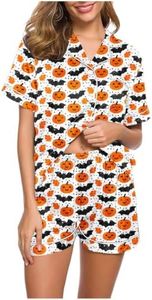 Spooky Pajamas for Women 2 Piece Set Halloween Pjs 10# Multicolor Petite
