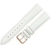 RECHERE 16mm White Replacement Leather Watch Band Strap Rose Gold Pin Buckle