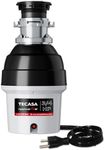 3/4 HP Garbage Disposal, TECASA Stainless Steel Food Waste Grinding System for Kitchen Sink Food Waste, Power Cord Included, Sound Reduction, Grey and Black, HyperCrush 75 BF(Batch Feed)