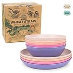 Grow Forward Wheat Straw Kids Plates and Bowls Sets - 8-Piece Unbreakable Dishwasher & Microwave Safe Plastic Dishes for Kids - Reusable Non Toxic BPA-Free Dinnerware for Children - Floral