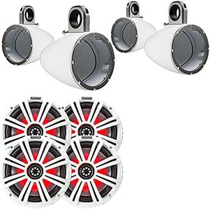 Kicker 8" White Wake Tower LED Marine Speakers 2-Pairs