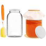 Artcome 1-Gallon Glass Jar Wide Mouth with 2 Airtight Plastic Lids, 4 Muslin Cloths, 2 Rubber Bands, 2 Gold Mats and a Brush for Kombucha, Fermenting, Kefir, Storing and Canning, 2 Packs