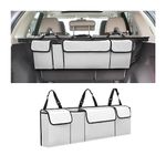 CGEAMDY Car Trunk Organizer, Backseat Hanging Organizer for SUV, Truck, MPV, Waterproof, Collapsible Cargo Storage Bag with 4 Pockets, Car Interior Accessories for Men and Women (White Grey)