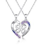 Cuoka Best Friend Necklace for 2, Sterling Silver BFF Broken Heart Pendant, Best Friend Engraving with Graduated Rhinestone, Best Friend Birthday Gift for Women 18 Inch