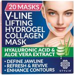 Stylia Double Chin Mask - V Line Chin Strap - Toning Hydrogel Collagen Face Mask with Hyaluronic Acid & Aloe Vera - 20PC