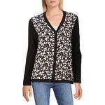 Anne Klein Women's Mixed Media Cardigan Sweater, Anne Black/Eton Blue Combo, Large