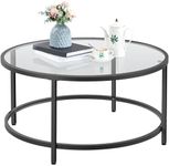 Yaheetech 36" Round Glass Coffee Table, Black Circle Coffee Table Center Table with Glass Top, Small Coffee Table for Living Room, Office & Apartment