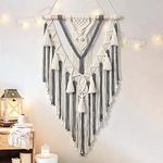 Dremisland Boho Macrame Wall Hanging Geometric Woven Tapestry Beige & Grey Cotton Handmade Bohemian Art with Tassel Craft Ornament for Bedroom Living Room Apartment Nursery