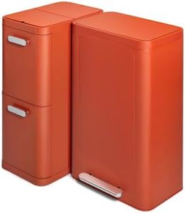 Caraway Rectangular Trash and Recycling Duo - Stainless Steel 13 Gallon Step Trash Can and 2-Drawer Recycling Bin - Clay