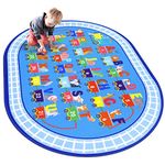 HiiARug Kids Play Rug Oval ABC Alphabet Numbers Educational Rug Train and Road Rug Baby Play Mat Learning & Game Area Rug for Bedroom Playroom Decor (Blue, 3'3" x 5')