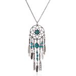 Lureme Native American Dream Catcher Turquoise Pendant Long Chain Necklace(Antique Silver) (01003467-1)