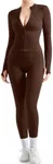 SUUKSESS Women 2 Piece Seamless Ribbed Workout Sets With Zip Up Jacket High Waisted Gym Yoga Leggings (Brown,S)