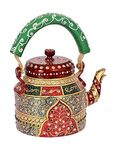 iHandikart Hand Painted Designer Aluminium Kettle For Tea/Coffee, Home Decor. Capacity 1 Liter, Size 8.5"X5.5"X8.5"(Ihk5094)