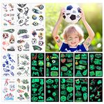 AOMIG Temporary Tattoo for Kids, 10 Sheets Football Cartoon Tattoo Stickers and 10 Sheets Glow In The Dark Football Luminous Tattoos, Waterproof Fake Tattoo for Boys Birthday Party Supplies Favors