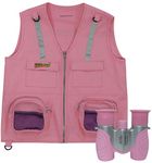 Combination Set: 1 Eagle Eye Explorer Kids Cargo Vest with Reflective Safety Straps & 1 8x21 Magnification Binoculars with Soft Rubber Eye Piece for boys & girls Waterproof & Shock-Resistant. Pink S/M