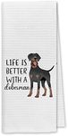 DIBOR Life is Better with A Doberman Kitchen Towels Dish Towels Dishcloth,Cute Doberman Puppy Dog Absorbent Drying Cloth Hand Towels Tea Towels for Bathroom Kitchen,Dog Lovers Girls Women Gifts