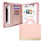 GraduationMall Zipped Conference Clipboard Folder A4 Portfolio with Magnetic Handle Storage Business Padfolio Organizer Notepad Folder Pink