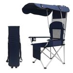 ptlsy Camping Chair with Shade Canopy for Adults, Quick Shade Canopy Folding Chair for Outdoor Sports with Cup Holder, Side Pocket for Camp, Beach, Tailgates, Fishing Support 330LBS (Navy)