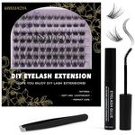 Individual Lashes Extension Kit 77 Wide-Stem 9-15mm Mix False Eyelashes with Lash Glue and Applicator DIY Soft Natural Portable Cluster Lashes Extensions Kit at Home/Outing(W-7 Light Suit)