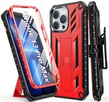 Design for iPhone13 Pro Max Case Protector with Kickstand: Durable Heavy Duty Military Grade Rugged Protection Matte Cover TPU Shock Proof Protective Luxury iPhone Cell Phone Holster (Red)