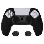 PlayVital Guardian Edition Black Ergonomic Soft Controller Silicone Case Grips for ps5, Rubber Protector Skins with Thumbstick Caps for ps5 Controller – Compatible with Charging Station