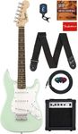 Fender Squier 3/4-Size Kids Mini Strat Electric Guitar - Surf Green Bundle with Amplifier, Cable, Tuner, Strap, Picks, Online Lessons, and Austin Bazaar Instructional DVD