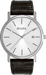 Bulova Classic Quartz Men's Watch, Stainless Steel with Black Leather Strap, Silver-Tone (Model: 96B104)