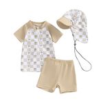 Miolasay Toddler Baby Boy 3Pcs Swimsuit Set Rash Guard Swimsuits Fish Shark Print Long Sleeve Zip Up Bathing Suit Swimwear (E-Khaki, 0-6 Months)