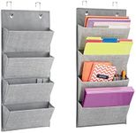 mDesign Soft Fabric Wall Mount/Over Door Hanging Storage Organizer - 4 Large Cascading Pockets - Holds Office Supplies, Planners, File Folders, Notebooks - Textured Print, 2 Pack - Gray