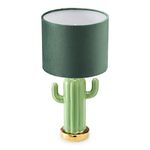 Navaris Cactus Table Lamp - Green Ceramic Base, Green Fabric Shade, On/Off Switch, E14 Bulb Socket - Small Light for Tables 32.5cm Tall x 16.8cm Wide