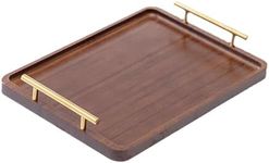 Generic Wooden Serving Tray Decorative Tray with Metal Handles Tea/Drink Platter Board Ottoman Tray Snack Tray for Parties Bathroom, 40x30cm