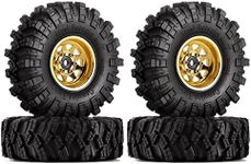 INJORA 1.0 Beadlock Wheel Mud Tires Set Deep Dish 1.0" Wheels Tires for Axial SCX24 Gladiator Deadbolt Bronco C10 JLU Upgrade Parts RC Crawler Car（ Yellow ）