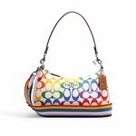 COACH Womens Teri Shoulder Bag In Blocked Signature Canvas, Sv/Chalk Rainbow Multi