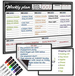 JJPRO Magnetic Dry Erase Weekly Calendar Whiteboard for Refrigerator-One Weekly Planner Whiteboard and Two Notes Boards Set for Fridge-Refrigerator Organizer with Weekly Planning Boards