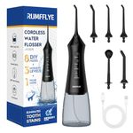 RUMFFLYE Water Flosser for Teeth Cordless Water Pick with 3 Modes 12 Pressure Levels Dental Water Flosser 300ML 5 Jet Tips IPX7 Waterproof Oral Irrigator USB Electric Flosser for Travel Home Black
